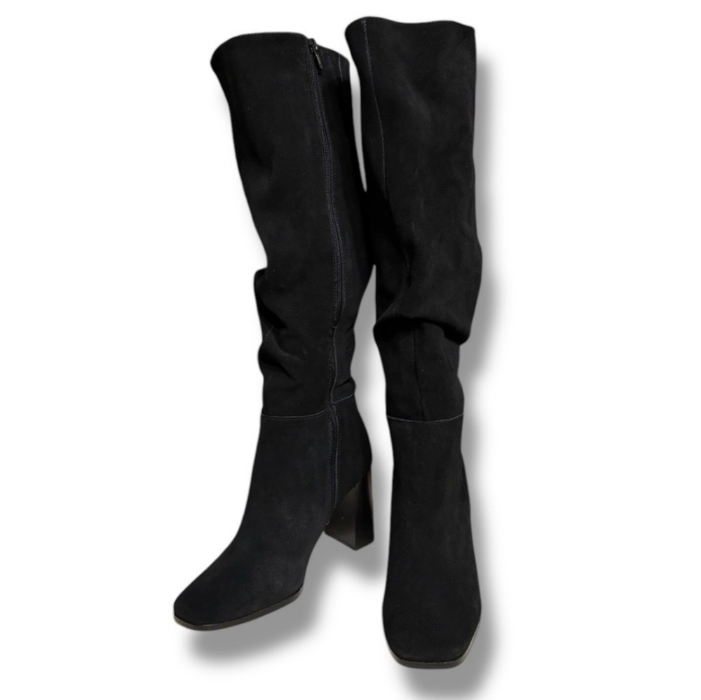 INC INTERNATIONAL CONCEPTS Valdal Black Suede Block Heel Slouch Knee High Boots